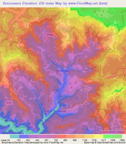 Borzonasca,Italy Elevation Map