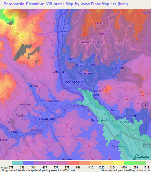 Borgosesia,Italy Elevation Map