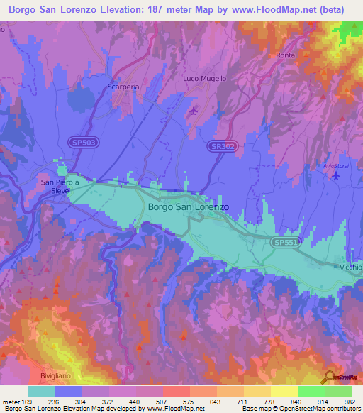 Borgo San Lorenzo,Italy Elevation Map