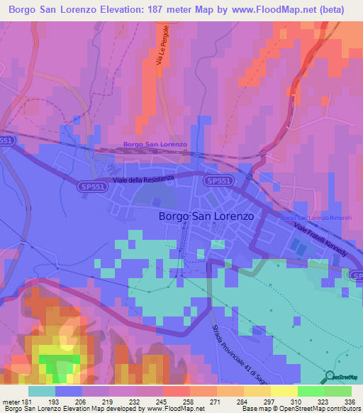 Borgo San Lorenzo,Italy Elevation Map