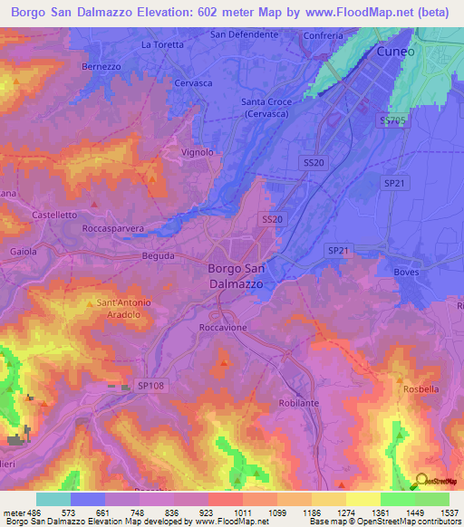 Borgo San Dalmazzo,Italy Elevation Map
