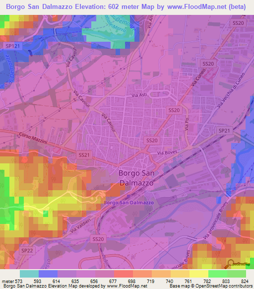 Borgo San Dalmazzo,Italy Elevation Map