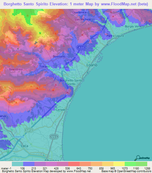 Borghetto Santo Spirito,Italy Elevation Map