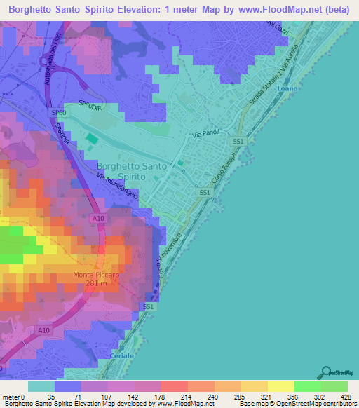 Borghetto Santo Spirito,Italy Elevation Map
