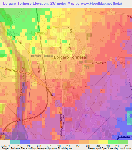 Borgaro Torinese,Italy Elevation Map