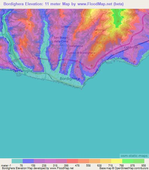 Bordighera,Italy Elevation Map