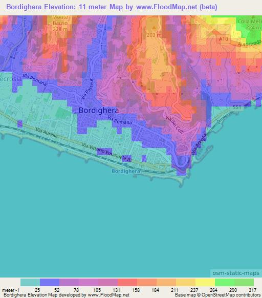 Bordighera,Italy Elevation Map