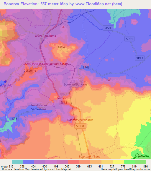 Bonorva,Italy Elevation Map