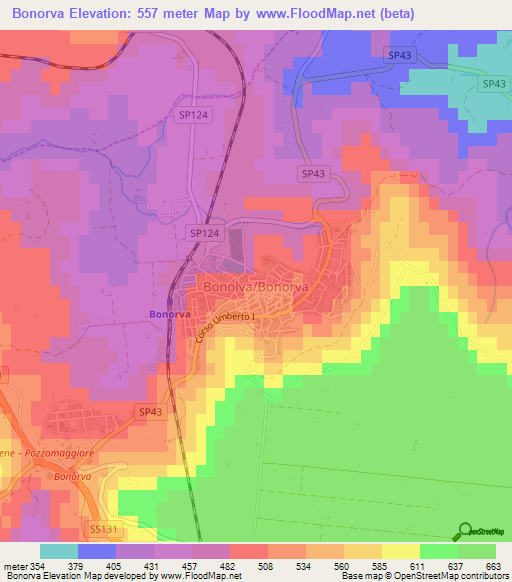 Bonorva,Italy Elevation Map