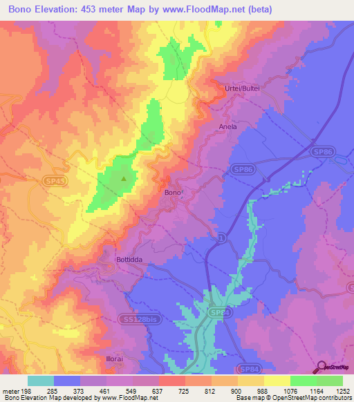 Bono,Italy Elevation Map