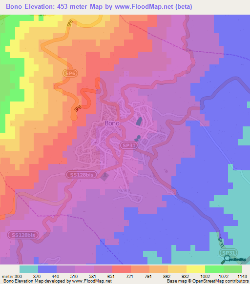 Bono,Italy Elevation Map