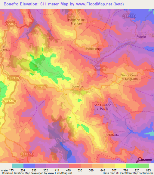 Bonefro,Italy Elevation Map