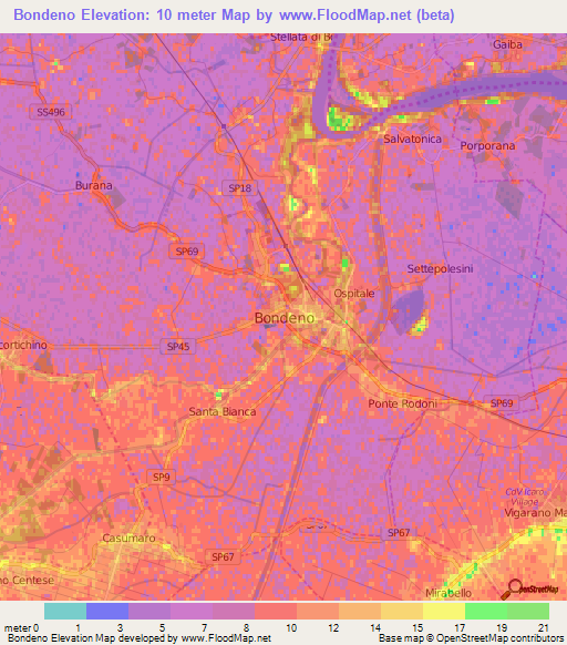 Bondeno,Italy Elevation Map