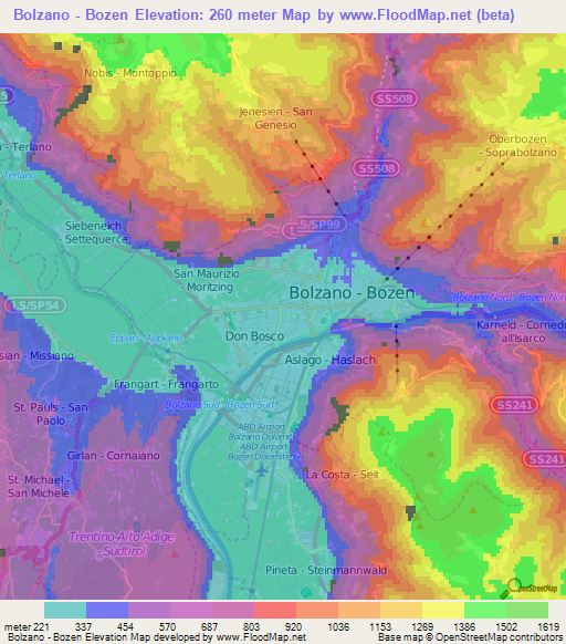 Bolzano - Bozen,Italy Elevation Map