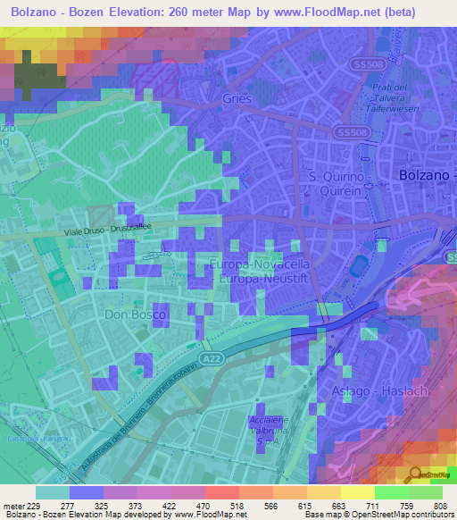 Bolzano - Bozen,Italy Elevation Map