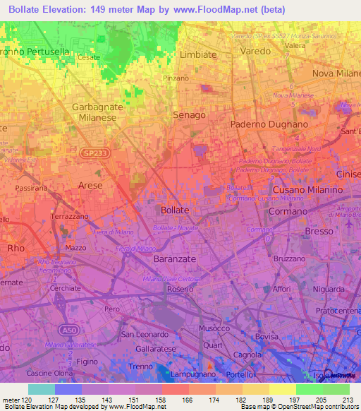 Bollate,Italy Elevation Map