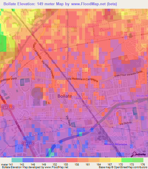 Bollate,Italy Elevation Map