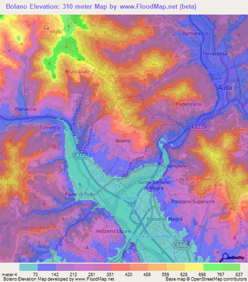 Bolano,Italy Elevation Map