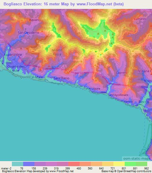 Bogliasco,Italy Elevation Map