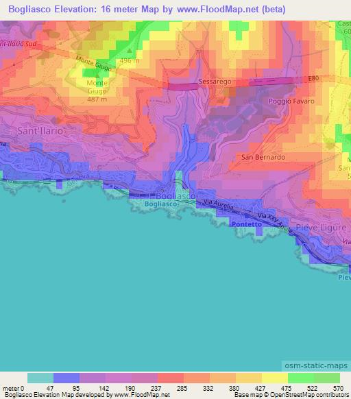 Bogliasco,Italy Elevation Map