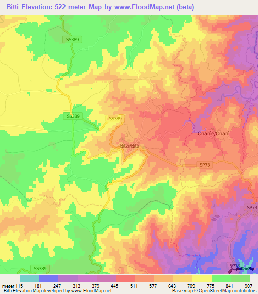 Bitti,Italy Elevation Map