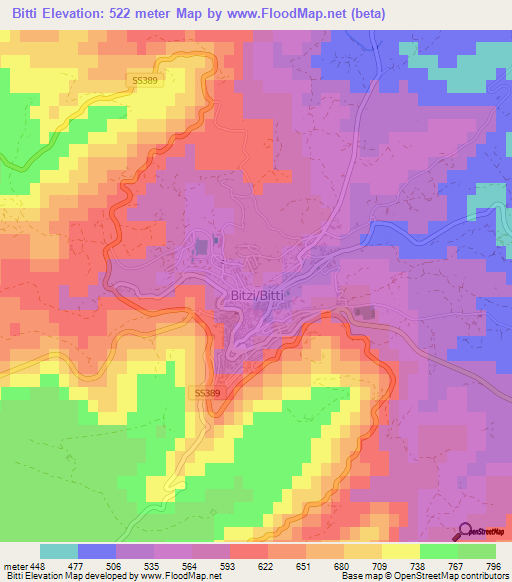 Bitti,Italy Elevation Map