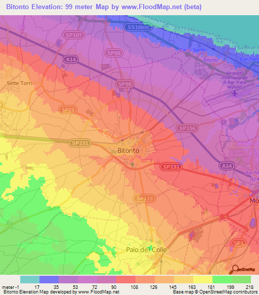 Bitonto,Italy Elevation Map