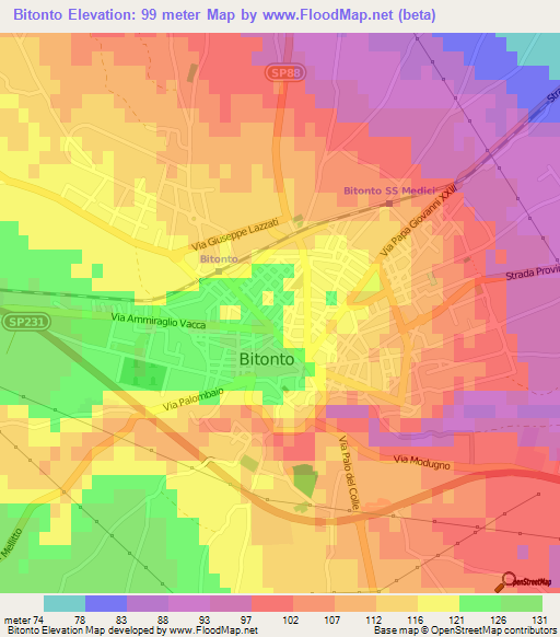 Bitonto,Italy Elevation Map