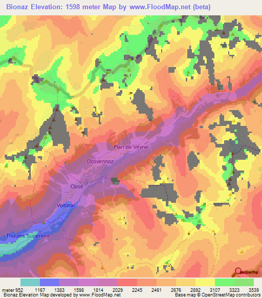 Bionaz,Italy Elevation Map