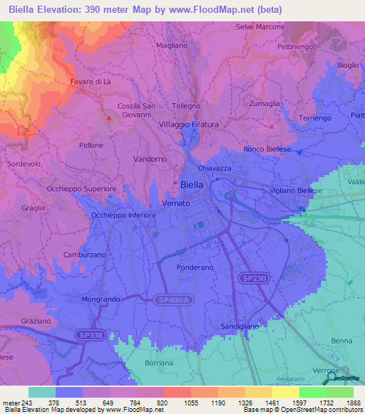 Biella,Italy Elevation Map