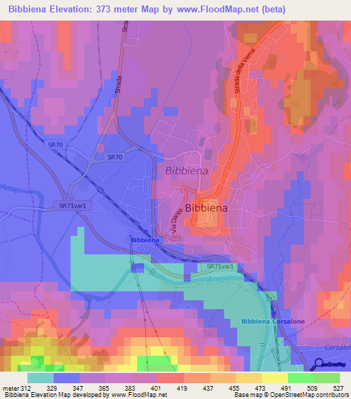 Bibbiena,Italy Elevation Map