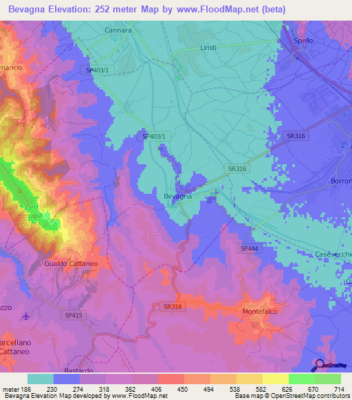 Bevagna,Italy Elevation Map