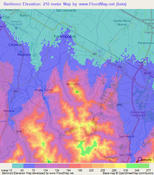 Bertinoro,Italy Elevation Map