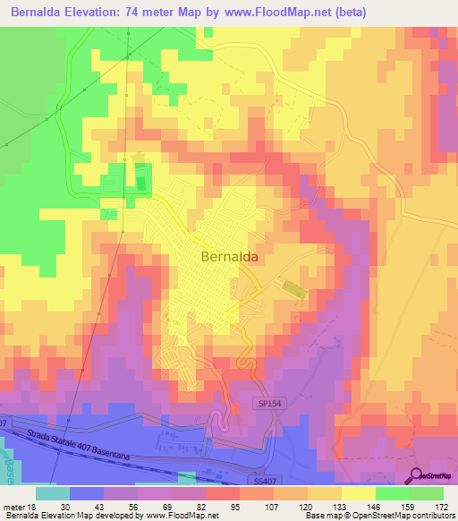 Bernalda,Italy Elevation Map