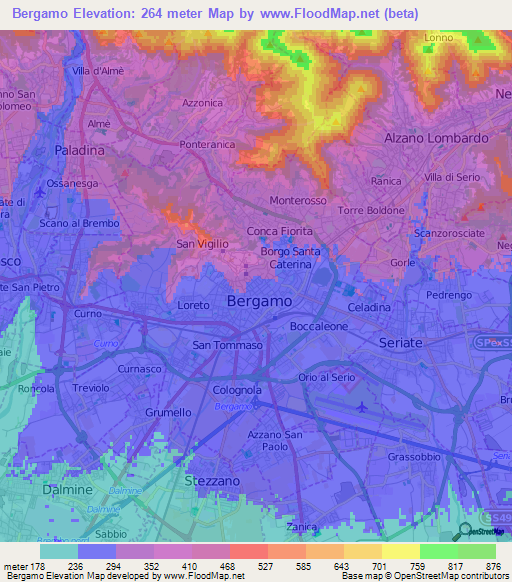 Bergamo,Italy Elevation Map