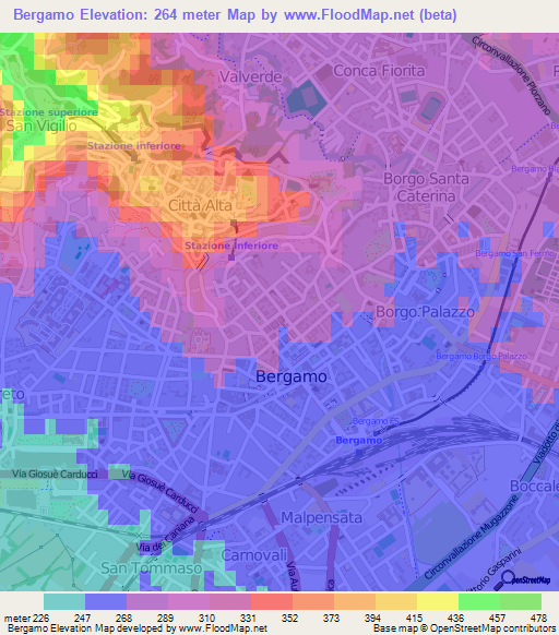Bergamo,Italy Elevation Map