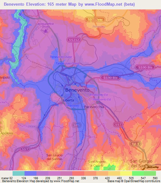 Benevento,Italy Elevation Map