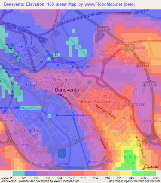 Benevento,Italy Elevation Map