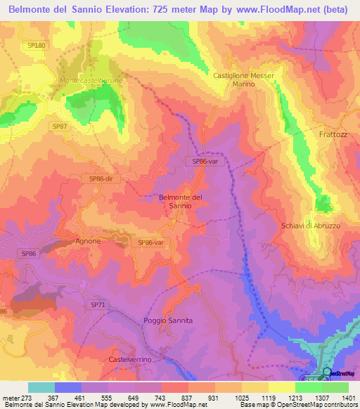 Belmonte del Sannio,Italy Elevation Map