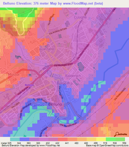 Belluno,Italy Elevation Map