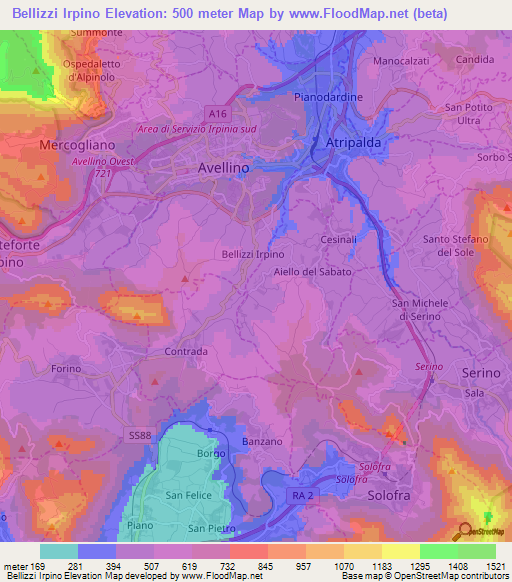 Bellizzi Irpino,Italy Elevation Map