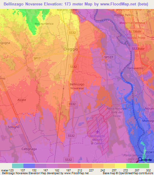 Bellinzago Novarese,Italy Elevation Map