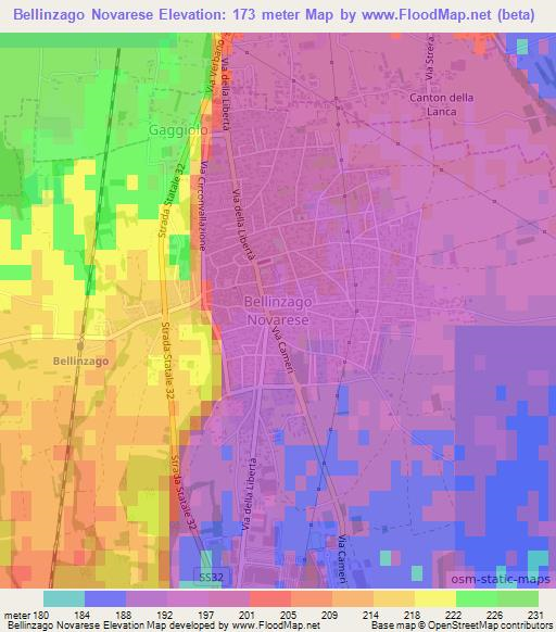 Bellinzago Novarese,Italy Elevation Map