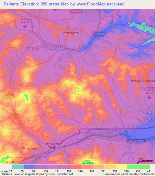 Bellante,Italy Elevation Map