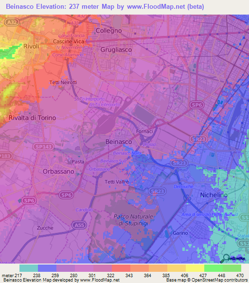 Beinasco,Italy Elevation Map