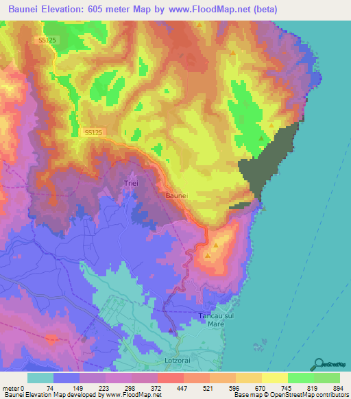 Baunei,Italy Elevation Map