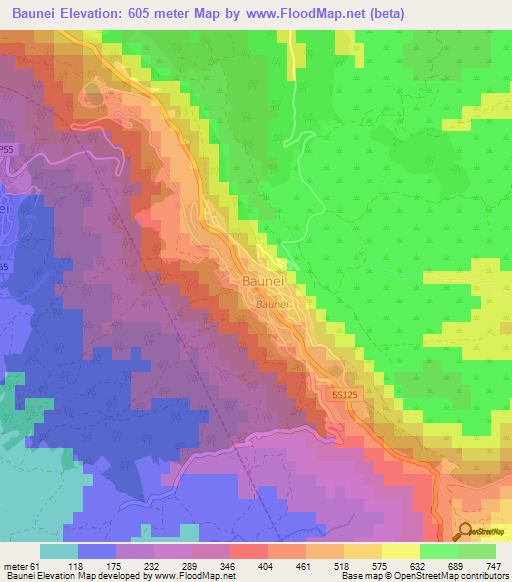 Baunei,Italy Elevation Map