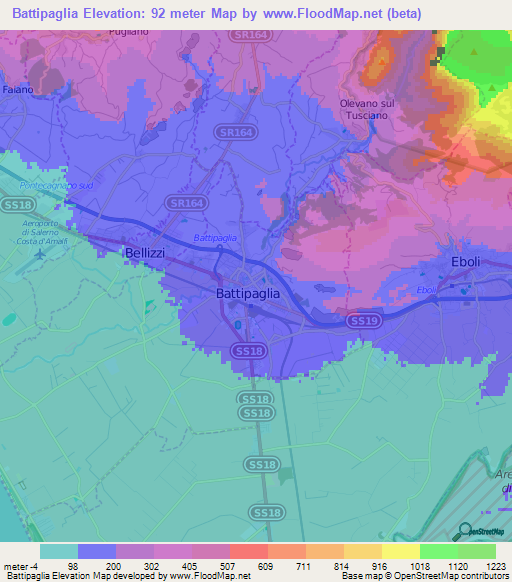 Battipaglia,Italy Elevation Map