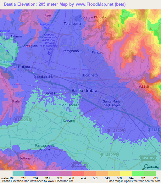 Bastia,Italy Elevation Map