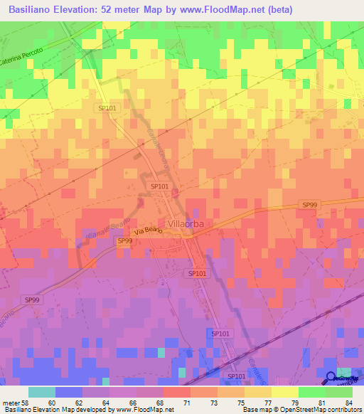 Basiliano,Italy Elevation Map